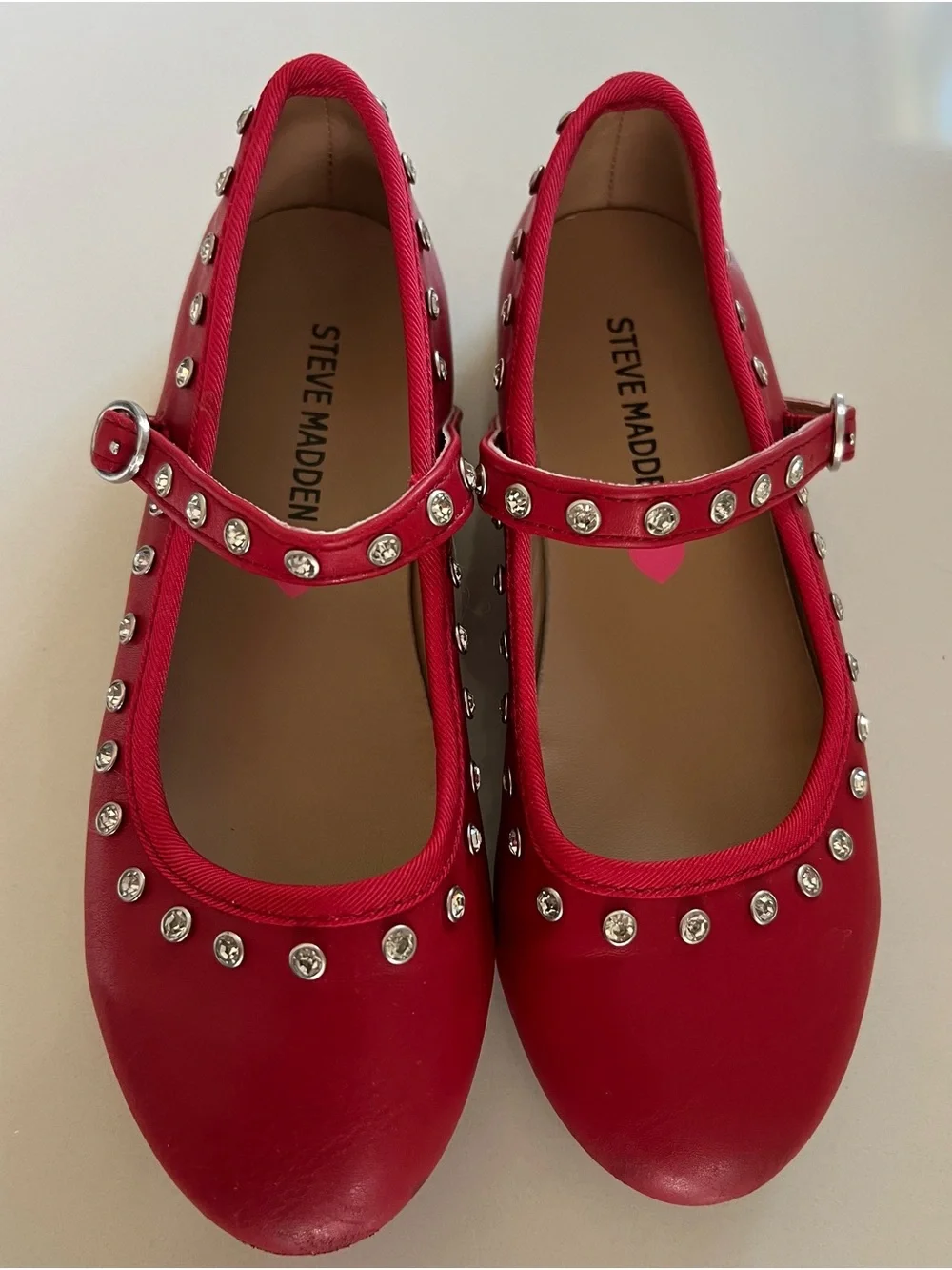 Red Studded Mary Jane Flats by Steve Madden